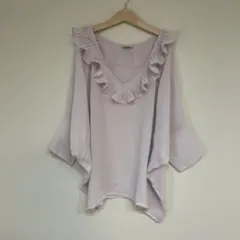 【大人気】襟フリル　シフォンブラウス　ミスティック