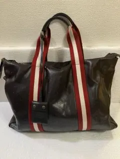 Bally ダークブラウン レザー ボストンバッグ
