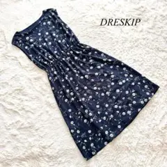A2【ドレスキップ】ノースリーブワンピース　花柄　ネイビー　ボートネック　M