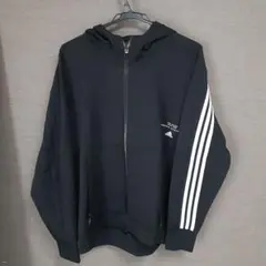 adidas フード付きジャケット XL 黒　リップル、サッカー生地