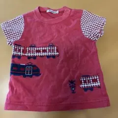 familiar 赤い電車刺繍Tシャツ