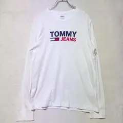 トミージーンズ フロントロゴ 長袖 Tシャツ ホワイト（M）