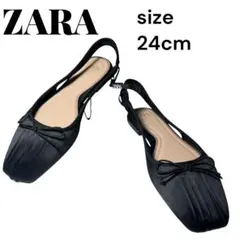 未使用級✨ZARA リボンフラットサンダル 黒