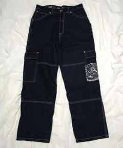 古着 kakei street ワイド デニムパンツ 刺繍 ワイド ジーンズ　紺