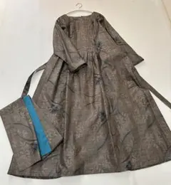 新品未使用泥染め大島紬＊ピンタックワンピース&ストール＊着物リメイク＊