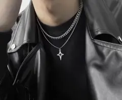 シルバー 2連 ネックレス 星型 ペンダント チェーン メンズ