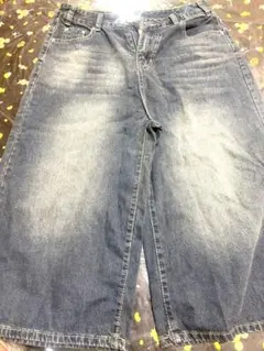 試着のみ ワイドレッグデニムパンツ ダークブルーXXL