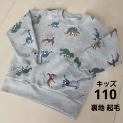 恐竜柄 スウェット110／グレー／トレーナー 長袖／裏地 起毛
