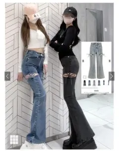 サイドカットアウトリボンフレアデニムパンツ GRL cu578