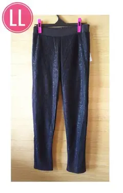 新品 LL 裏起毛 パンツ レギンス ブラック 前レース切り替え 大きいサイズ