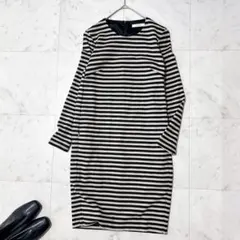 美品 MaxMara 白タグ ワンピース ウール ボーダー 美ライン ロゴ金具