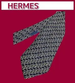 ✨美品✨ HERMES エルメス シルク ネクタイ ネイビー系 幾何学模様 柄