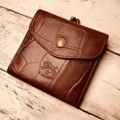 【希少のバイカラー　高級感漂う本革】　ILBISONTE　ガマ財布　クロコ型押し