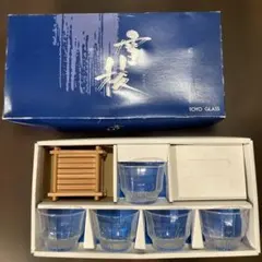 【未使用】昭和レトロ 東洋ガラス 冷茶グラス 5客セット 竹製茶托付き