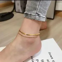 【ゴールド】 アンクレット スネーク 2連 チェーン 男女兼用 調節可能 新品