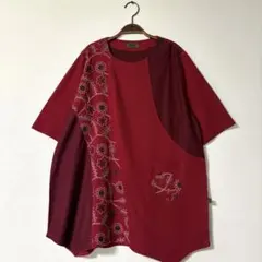 遊民 チュニック ワンピース 刺繍 レッド 体型カバー ゆったり 大きめのサムネイル