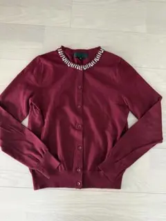UNTITLED ビーズ付きカーディガン ワインレッド　ボルドー系