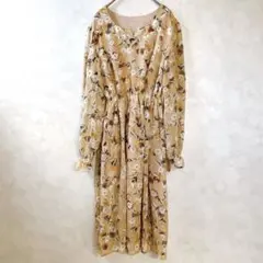 早い者勝ち☆ 美品✨ 花柄 ワンピース 【F】 長袖 オレンジ 淡色 裏地付き