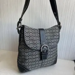 COACH 2way ショルダーバッグ　キャンバス　レザグレー系