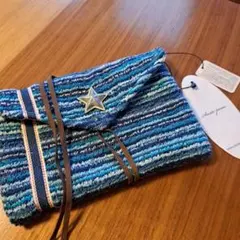 Sieste peau 青系ストライプ ポーチ