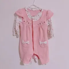 ピンク 花柄刺繍 ロンパース 70