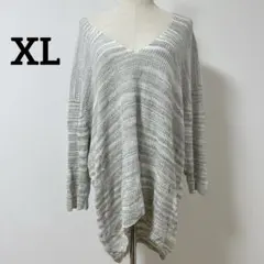 海外古着 Vネック　レディース　大きめサイズ　長袖ニット XL グレー系のサムネイル