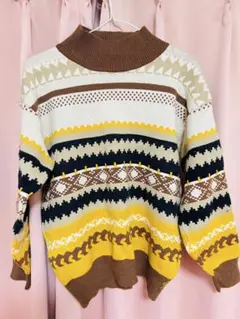 幾何学模様 ハイネックニットセーター男女兼用