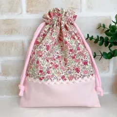ハンドメイド 巾着 * 給食袋 コップ袋 かわいい 女の子 花柄 ピンク