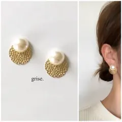 056 パール 透かし ピアス イヤリング ハンドメイド　卒業式　入学式