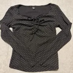 SHEIN ドット柄 長袖カットソー レースアップ S