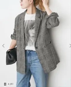 Spick&Span グレンチェック エアリーリネン1Bジャケット　36のサムネイル