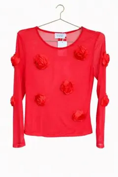 VANIS 花モチーフ シースルー トップス フリー 赤 フラワー