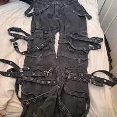 パラシュートデニム亜熱帯ブラックカーゴパンツボンテージパンツチェーンgoa00