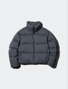 シームレスダウンショートジャケット グレー　チェック