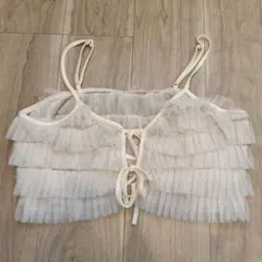 しまむら Helm チュール フリル リボン ティアード ビスチェ アイボリー