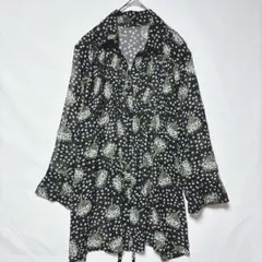 EYH 長袖シャツ チュニック カーディガン 総柄 花柄 シアー バックリボン