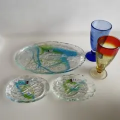 琉球ガラス　ゴーヤー皿　大皿　小皿　琉球グラス　ワイングラス　ビールグラス