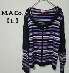 M.A.Co. 【Ｌ】紫・黒・ピンク ストライプ ニット スパンコール