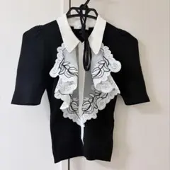 SNIDEL ラッフル刺繍ニットプルオーバー ブラック 値下げ○