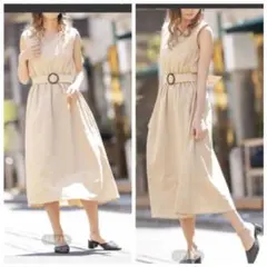 デイライル✨リネンライクベルト付きVネックワンピース　ノースリーブ　リゼクシー系