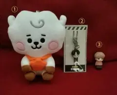 ①BT21 RJぬいぐるみ②TynitanJinキーリング③Jinソフビ