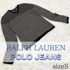 美品 ラルフローレン ポロジーンズ ウール 千鳥 デザイン ニット Vネック