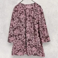 Tシャツ カットソー ブラウス M 花柄 七分袖 総柄 コットン 日本製