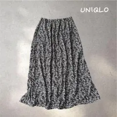 703＊ユニクロ【L】スカート　ロング　フレアスタイル　花柄　ベージュ　ブラック