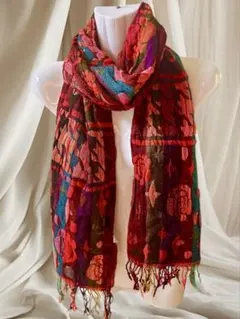 アジアン雑貨 やわらか マフラー レッド系 ミックスカラー