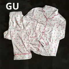 GU イチゴ柄 サテンパジャマ 長袖・長ズボン　ラベンダー