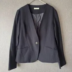 TRUDEA ネイビー ノーカラージャケット　ワンボタン　紺　ビジネス　Sのサムネイル