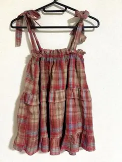 NUGU ティアード フリル リボン チェック キャミソール ブラウス ビスチェ