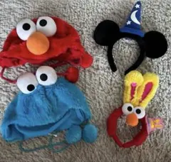 エルモ クッキーモンスター ミッキー ぬいぐるみ帽子 USJ ディズニー