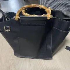 grove 黒 レザーハンドバッグ バンブーハンドル